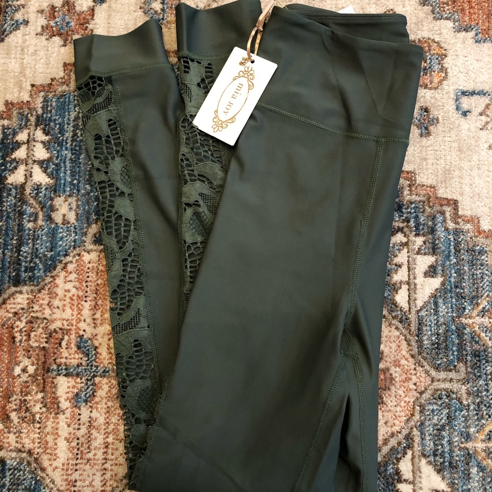 Mia Joy lace paneled olive leggings